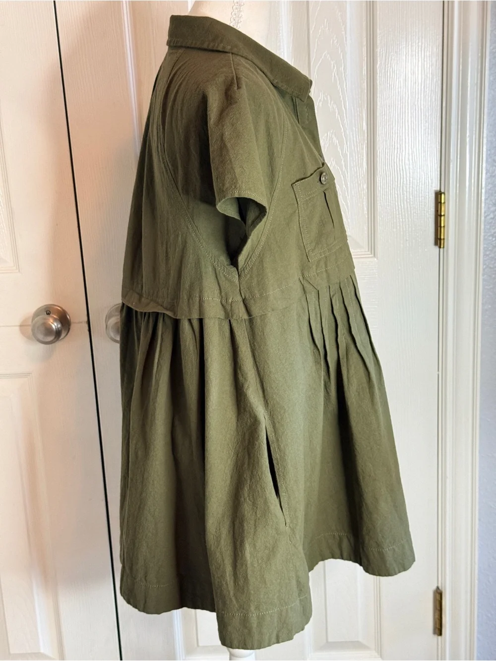 Free People Ronnie Poplin Mini Dress Garden Snake Olive Green S EUC